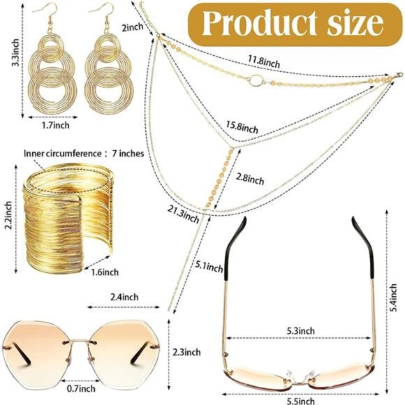 70s DiscoSet Rimless Diamond Cutting Sunglasses WireMetal Coil Bracelets Layered - Picture 2 of 6